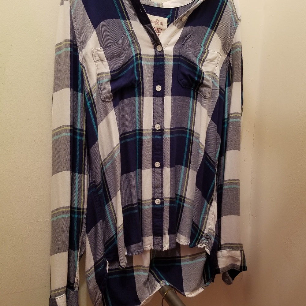 Juniors High Low Multi-Colored Flannel